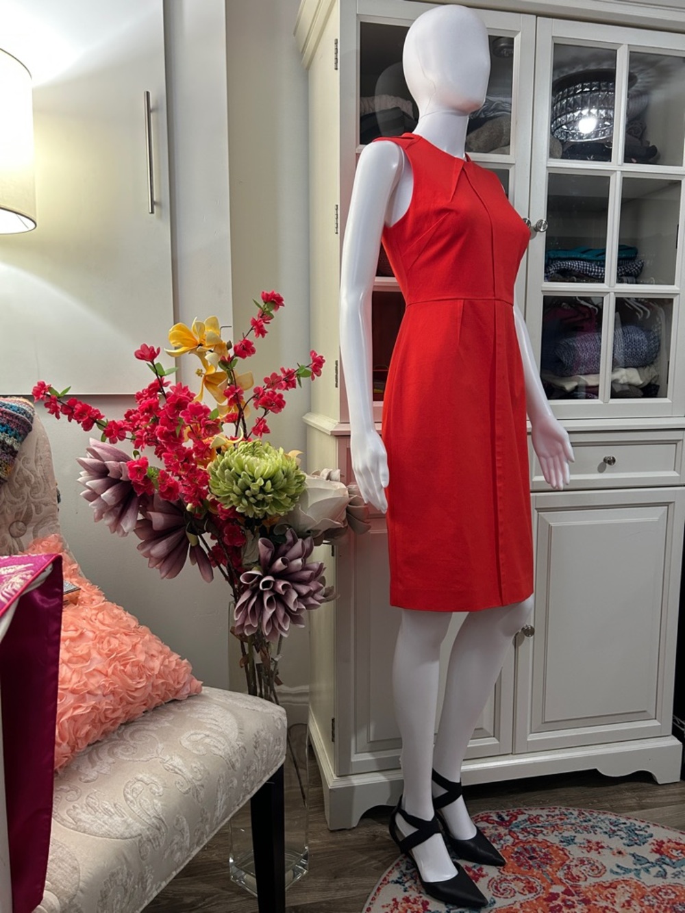 Banana Republic Bright Orange Sleeveless Midi Sheath Dress